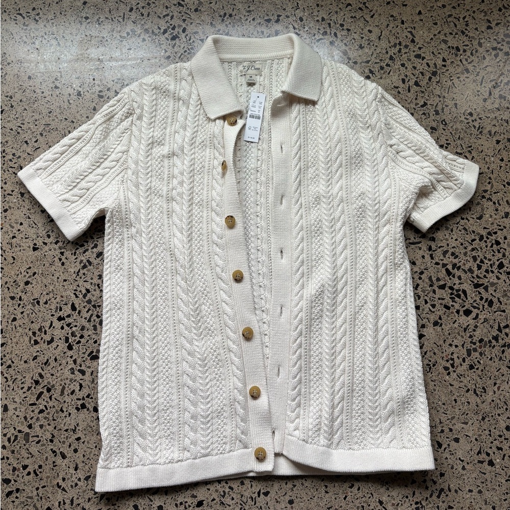 J crew short sleeve cable knit sweater polo size medium NWT